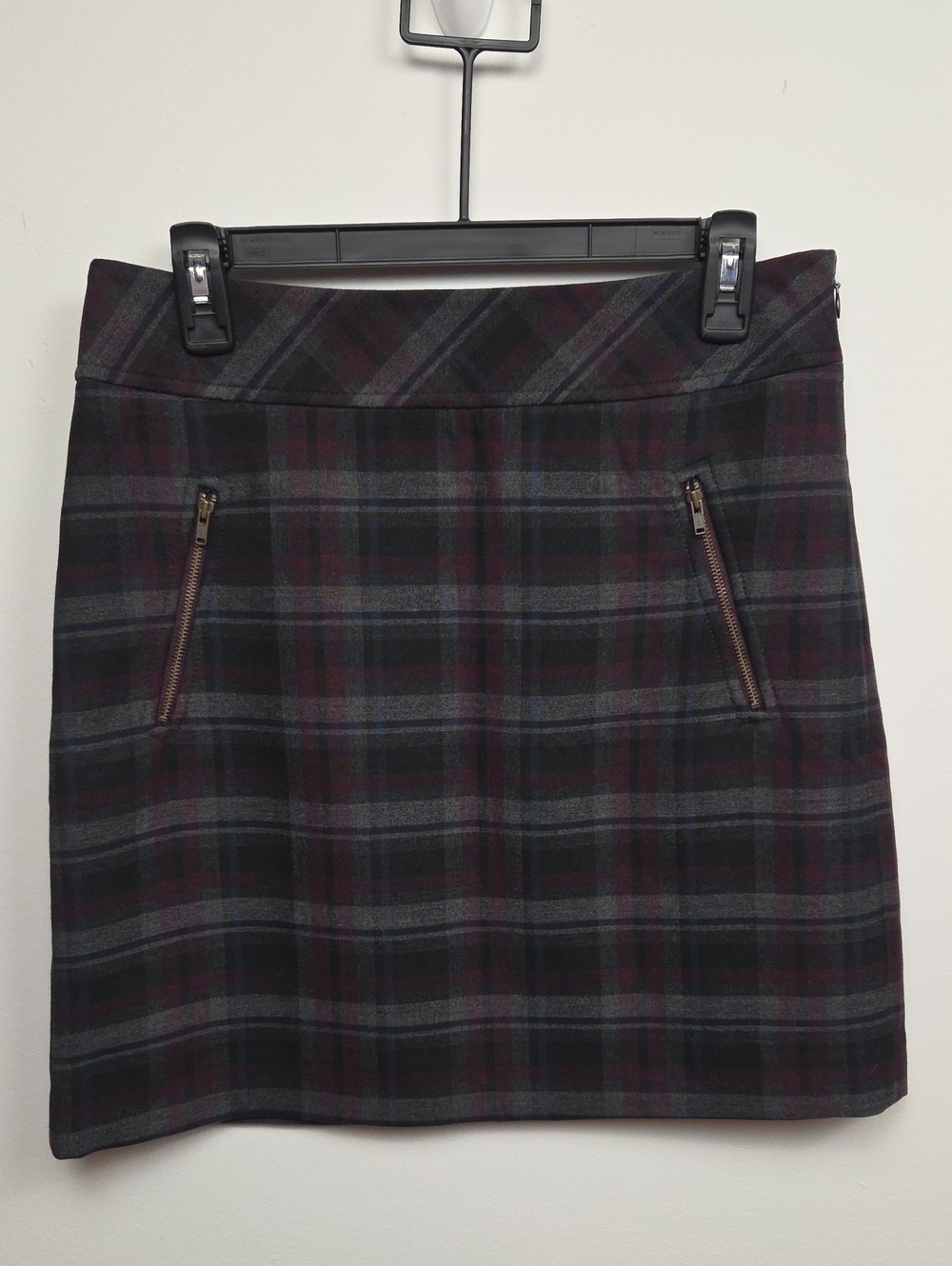 LOFT Burgundy Charcoal Plaid Skirt Academia Schoolgirl Preppy Fall Grunge Size 4